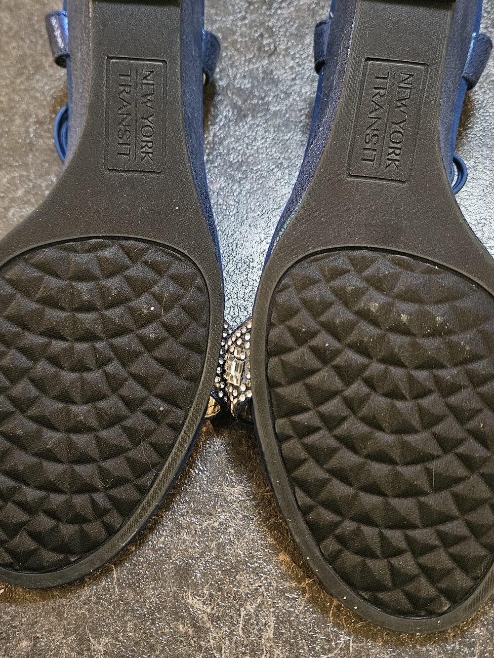 New Women's Navy Blue Embellished T-Strap Dress Sandals - Picture 7 of 7